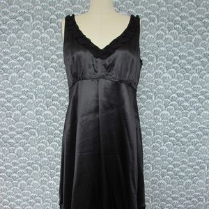 T TAHARI Silk Satin Charlotte V Neck Evening Dress